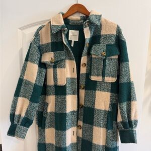 Avec Les Filles Women's Checkered Utility Jacket - Teal and Cream